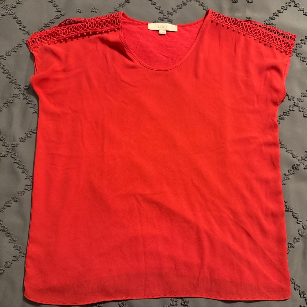 LOFT Red Sleeveless Boxy Split Sleeve Embellished Blouse